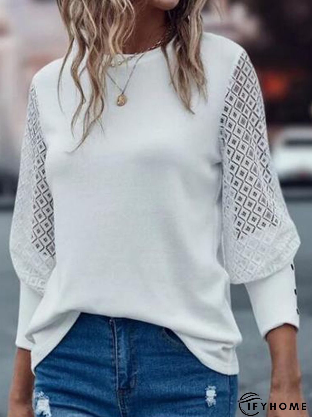 Lace Regular Fit Casual Plain Daily Blouse | IFYHOME