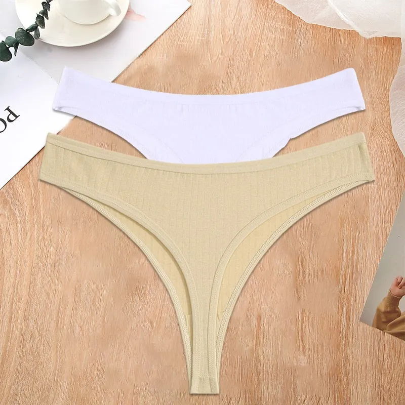 FINETOO 2PCS/Set S-XL G-string Cotton Women Lingerie Panties Thong Female Underwear Sexy Pantys Underpant Girl Intimates Thongs