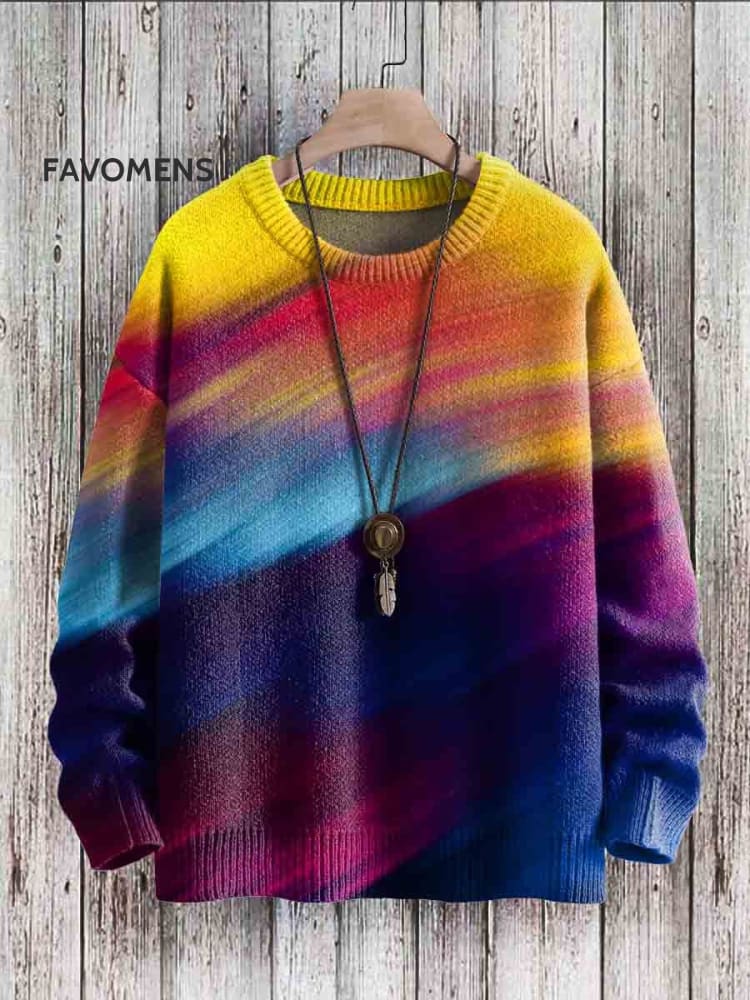 Vintage Art Print Casual Knit Pullover Sweater Multicolor / S