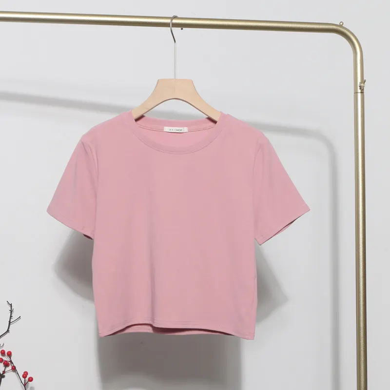 Churchf Real-Apamine Solid Short-Sleeved T-Shirt Burst Small Short Sweet Spicy Slim Slim Thin Collar Top 88122