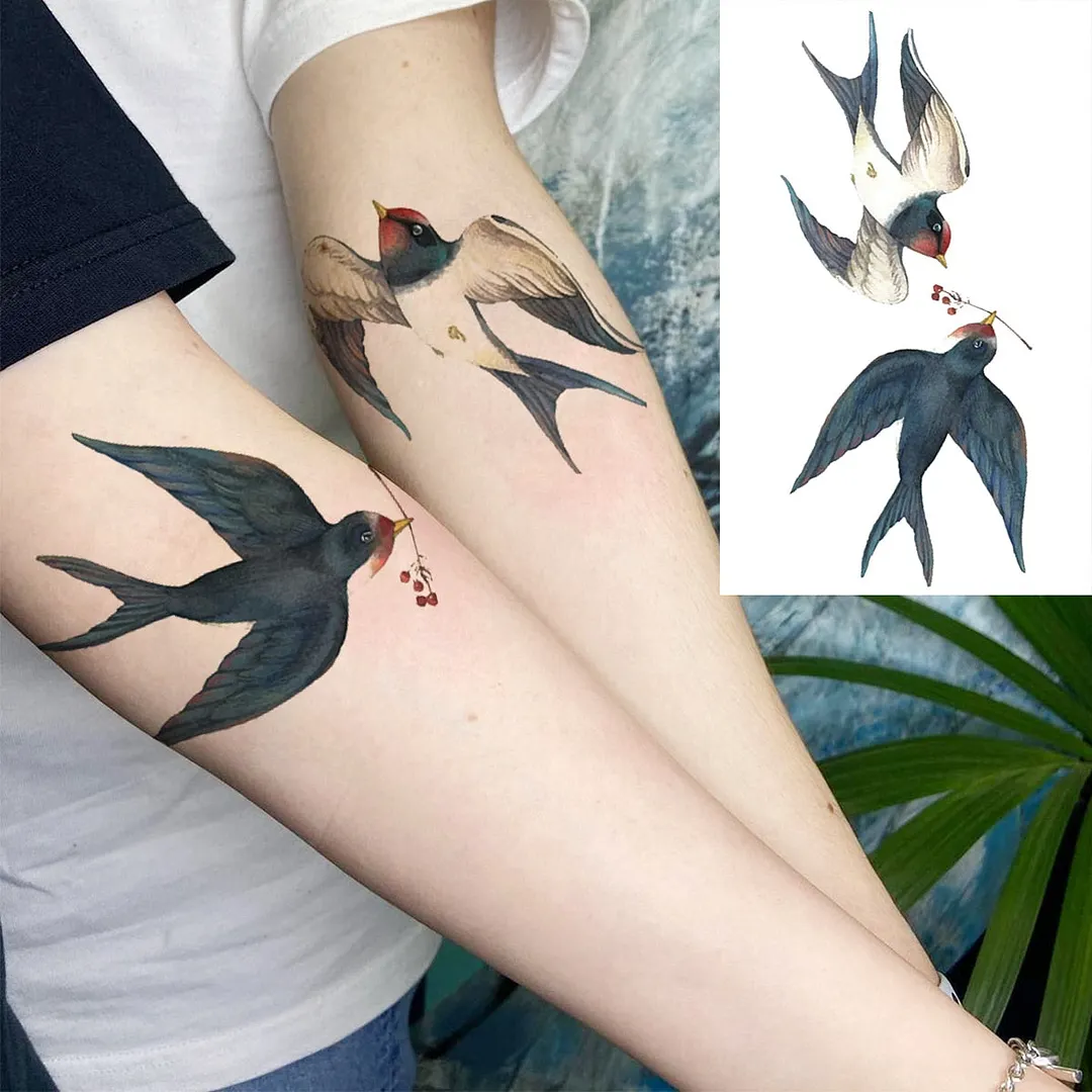 Realistic Swallow Temporary Tattoos For Women Men Whale Scorpion Wings Fake Tattoo Body Art Water Transfer Tatoos Sticker Wrist