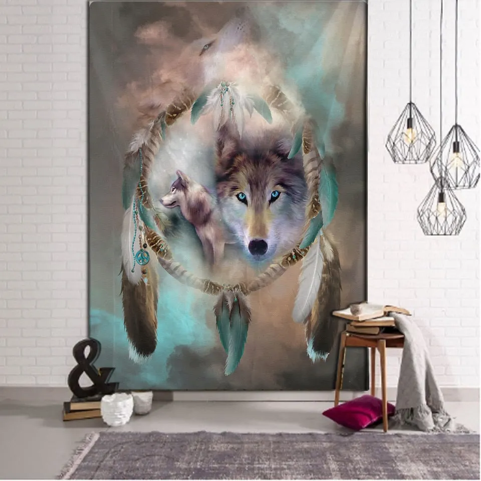 Animals Wolf Tapestry Background Psychedelic Wall Hanging Tribal Animal Sheets Wolf Tapestry Home Decor Beach Mat