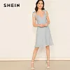 SHEIN Knotted Strap Deep V Neck Ruffle Hem Backless Sexy Midi Dress Women Sleeveless Summer Glamorous Zip Back Party Dresses