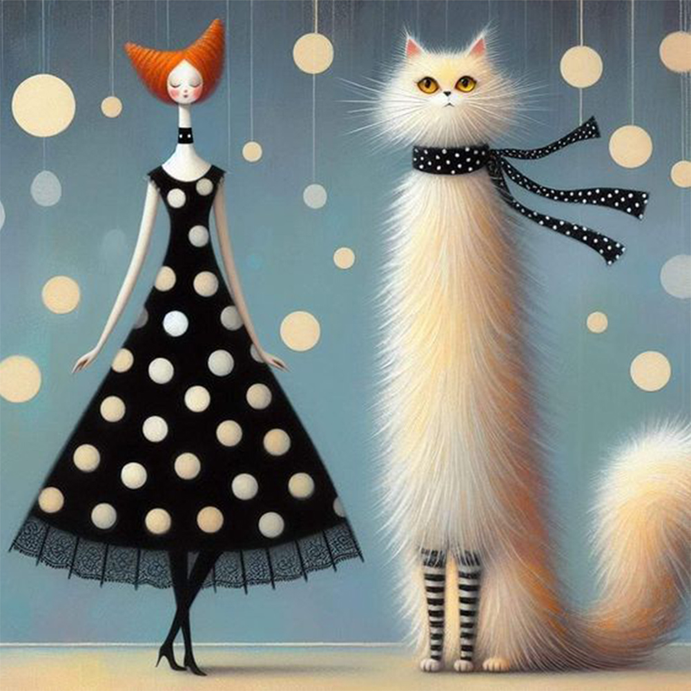 Cat And Girl-Paint by Numbers-8"x8"/20x20cm