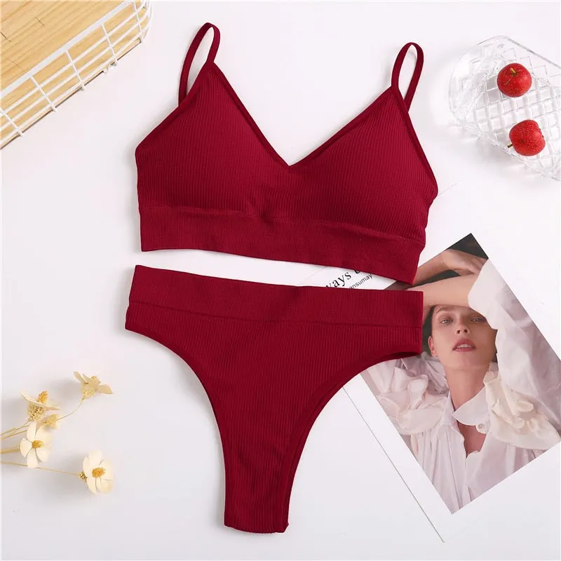 FINETOO Women Bra Panties Set Sexy G-String Push Up Bra Set Seamless Underwear Sports Thong Panty Bralette Fitness Lingerie Set