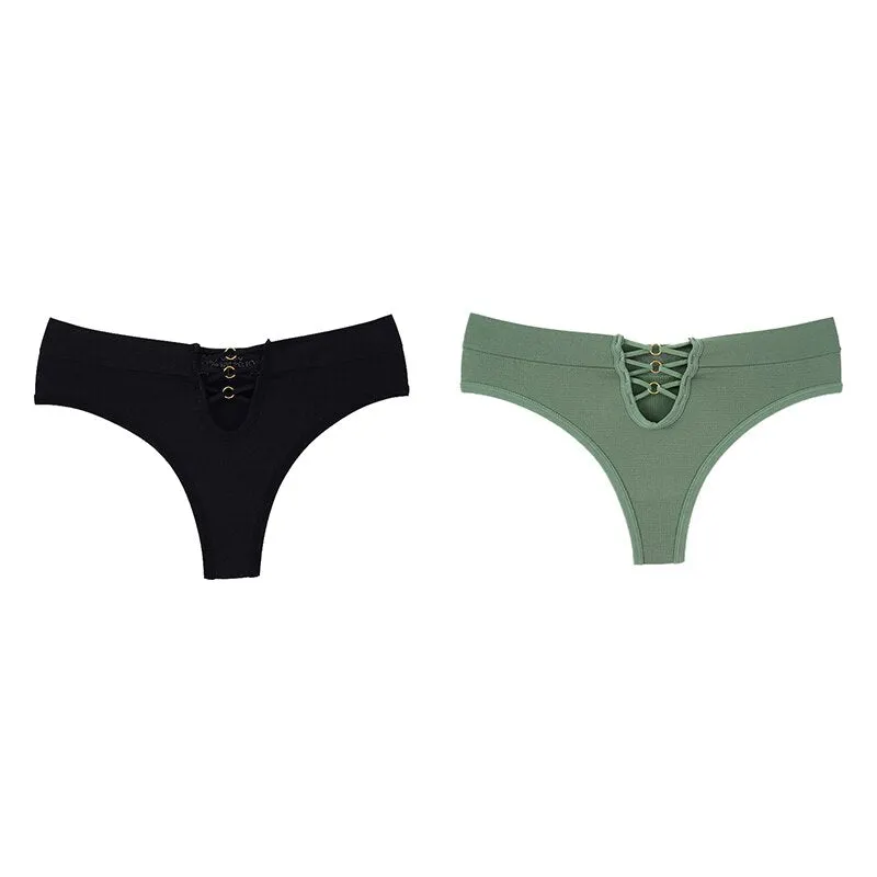 Women Panties Sexy Underwear Thongs Lingerie Female Underpants Solid Color Hollow Out Design Ladies G-String 2PCS Pantys