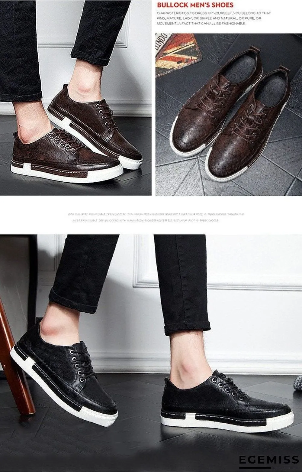 Casual Shoes Men Fashion Vintage Shoes Brown Brand Male Shoes Genuine Leather Men's Leisure Shoes | EGEMISS