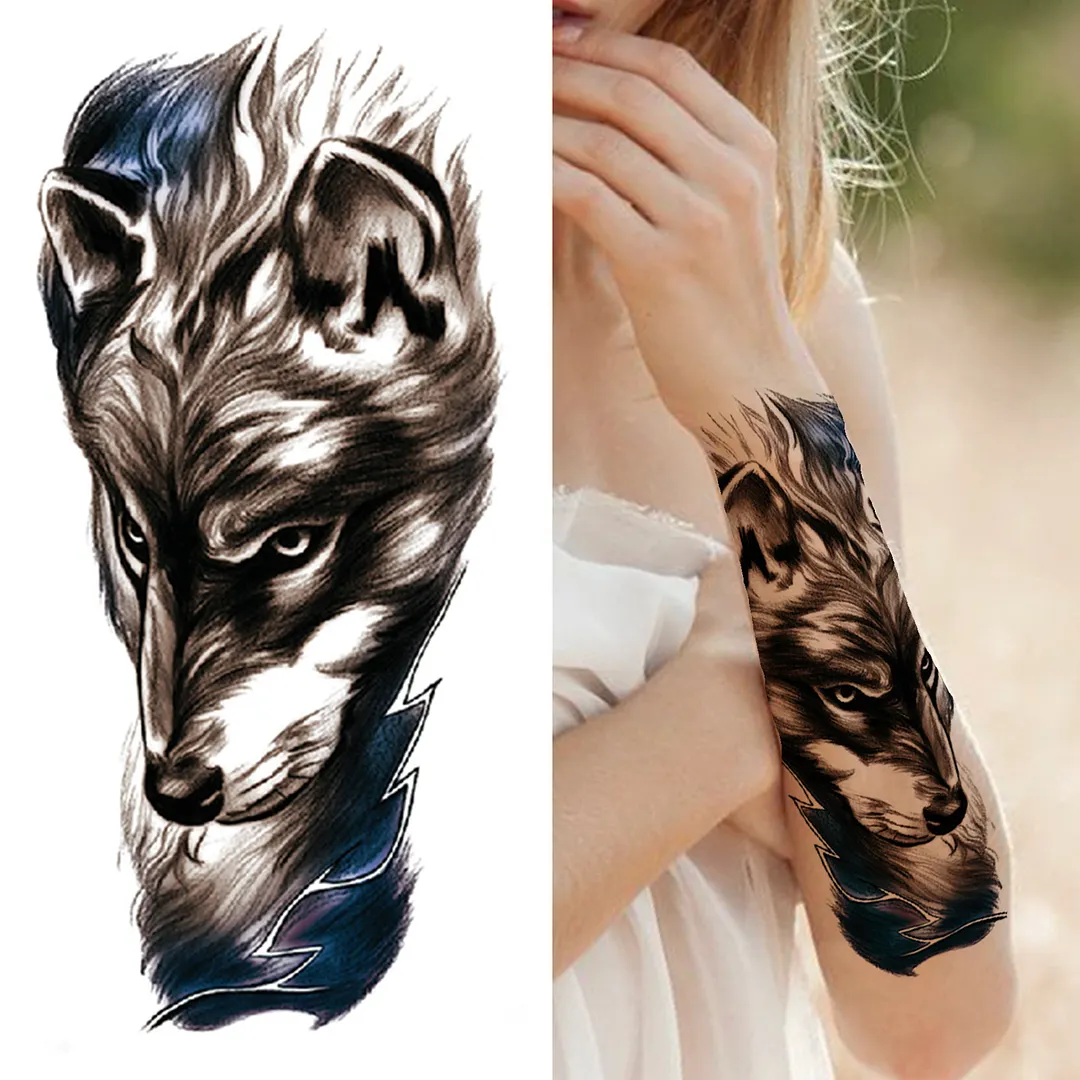 Sdrawing Lion Flower Temporary Tattoos For Women Men Kids Boy Black Tiger Skeleton Tattoo Sticker Fake Compass Tatoos Half Sleeve