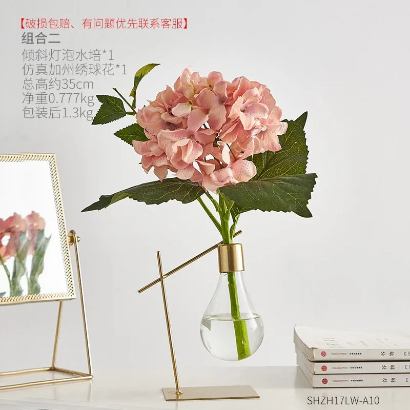 Nordic Decoration Home Transparent Hydroponic Vase Home Decoration Accessories Modern Gold Vase Terrarium Vases for Flower