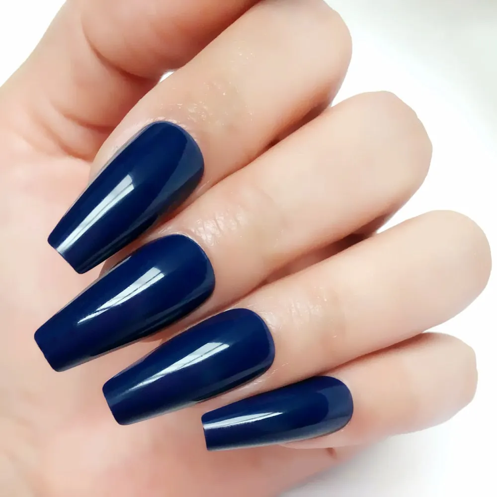 24Pcs Glossy Black Long Stiletto Fake Nail Ballerina Coffin False Nails For Design DIY Full Cover Lady Finger Tips Manicure Tool-Nail Inspo