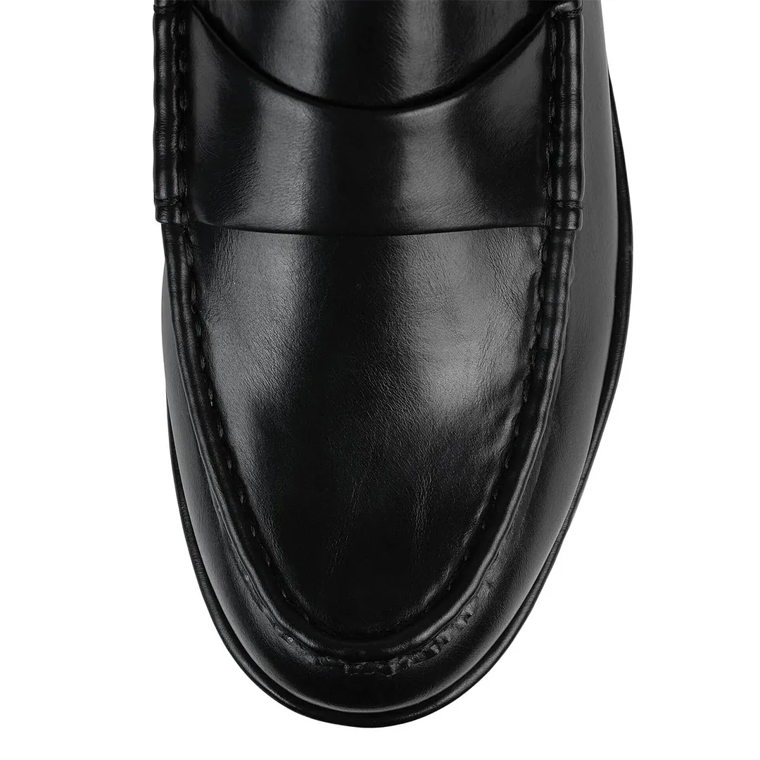 Black Almond Toe Platform Loafers with Wedge Heel for Women