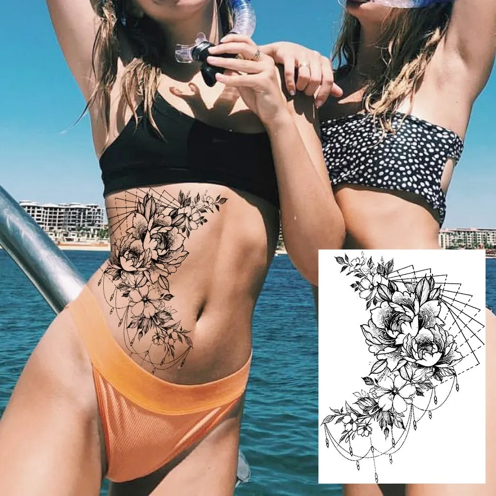 Realistic Sexy Peony Tattoos Temporary Women Adult Flower Arm Tattoos Sticker Waterproof Fake Floral Bloosom Body Leg Art Tatoos 530-1
