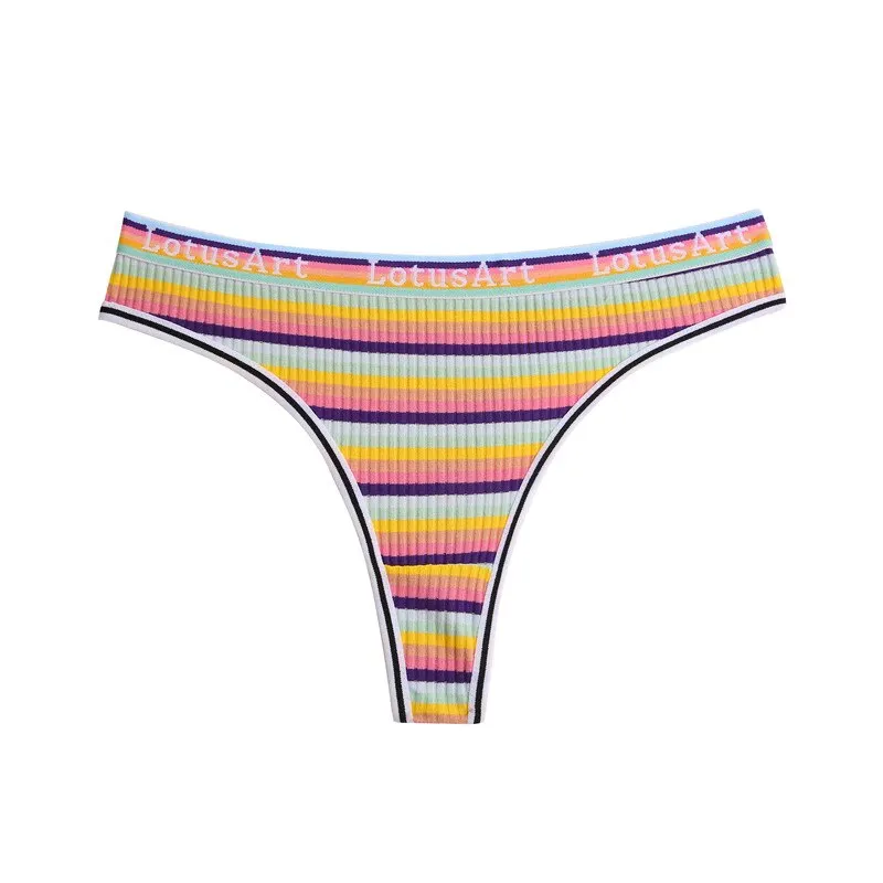 FINETOO Women Rainbow Panties Trendy Colorful Stripes Briefs Sexy Low Waist Underwear Women's Cotton Underpants Ladies Intimate