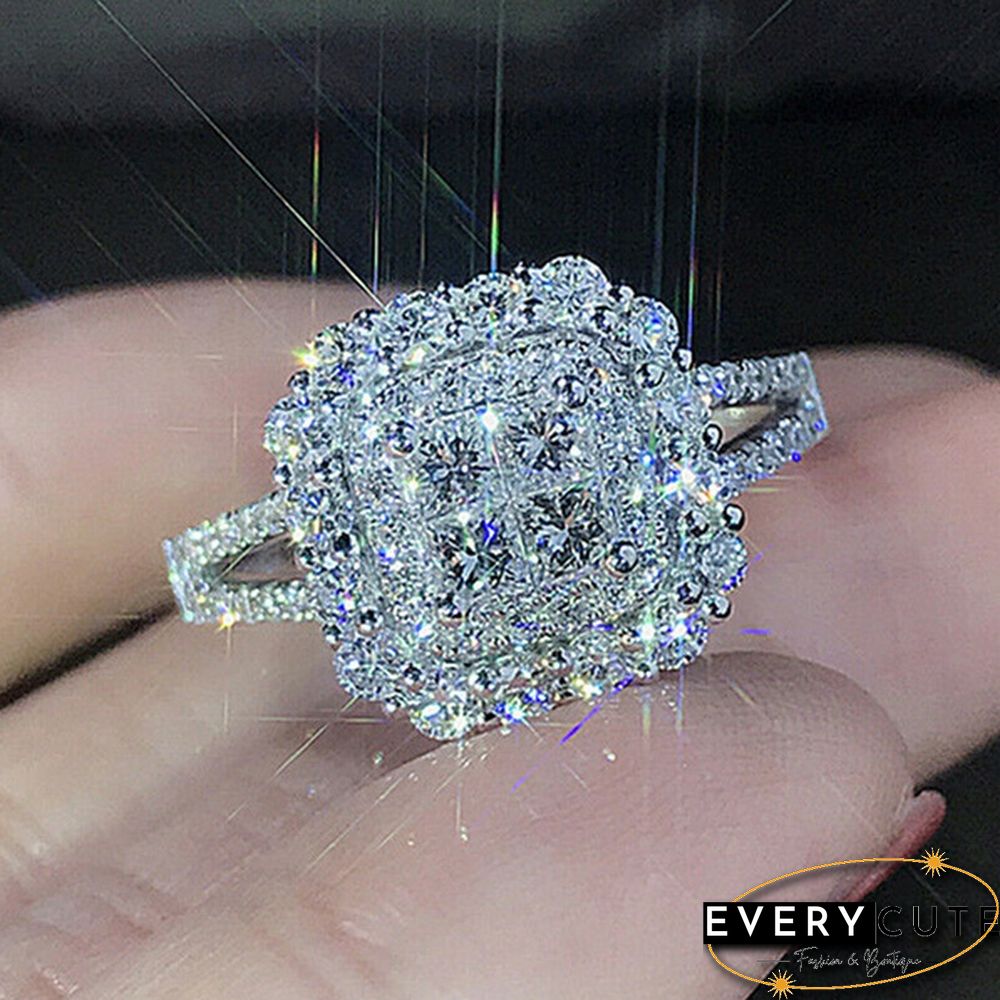 Exquisite ladies fashion diamond ring 925 sterling silver natural gemstone ring birthday anniversary Christmas gift for girlfriend wife bride wedding ring engagement party ring jewelry set 5-11 Bague Femme