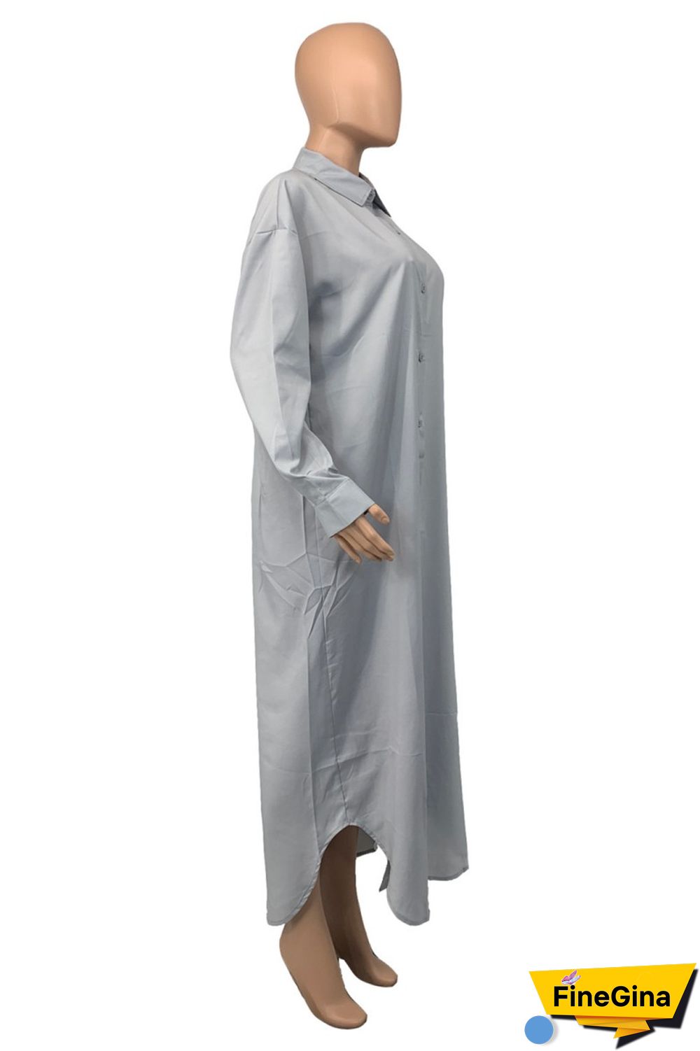Grey Casual Solid Patchwork Shirt Collar Shirt Dress Dresses