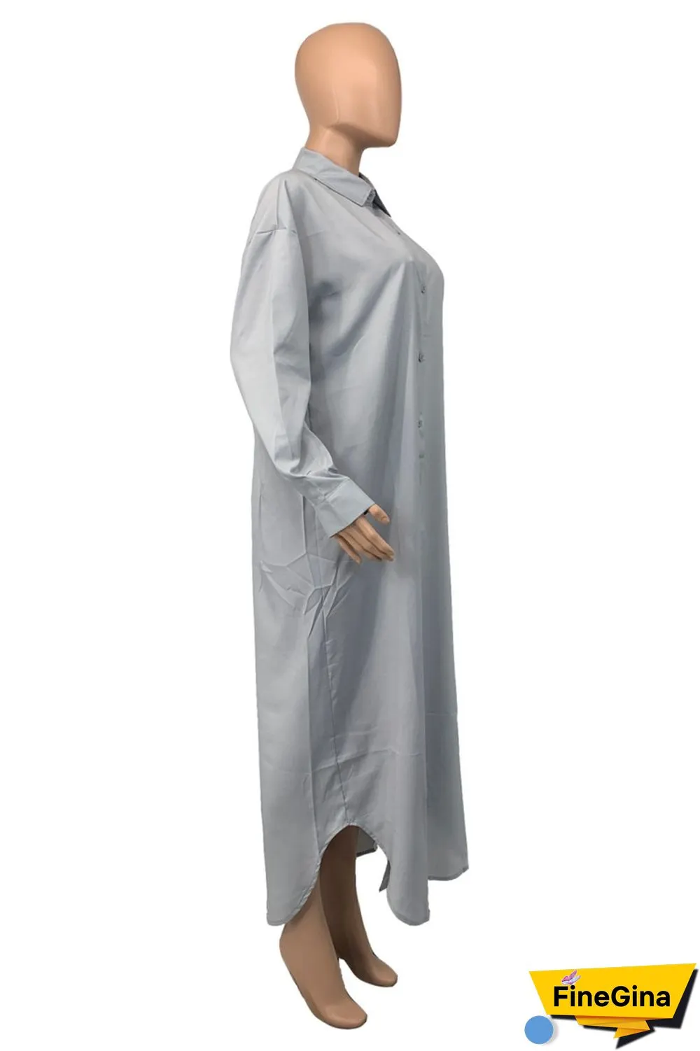 Grey Casual Solid Patchwork Shirt Collar Shirt Dress Dresses