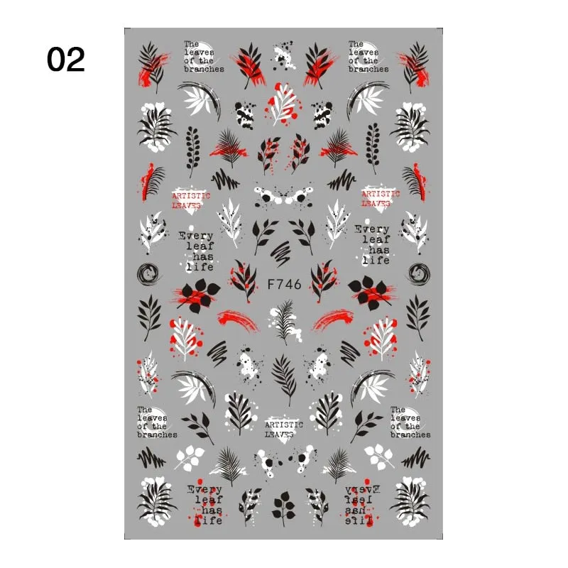 Harunouta Gold Flower Leaves Water Decals Slider Lines Geometrics Spring Summer Nail Art Transfer 3D Stickers DIY Watermarks-Nail Inspo