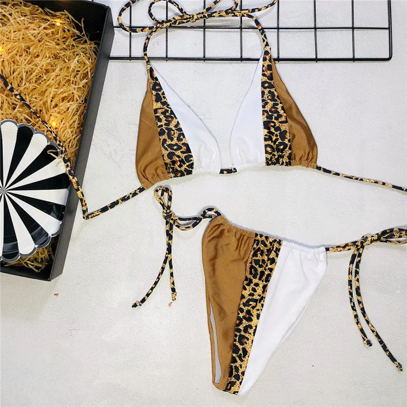 Peachtan Halter Leopard Bikini 2020 Ladies Swimwear Women Sexy Swimsuit Female Bathing Suit Summer Beach Wear Micro Bikini Set