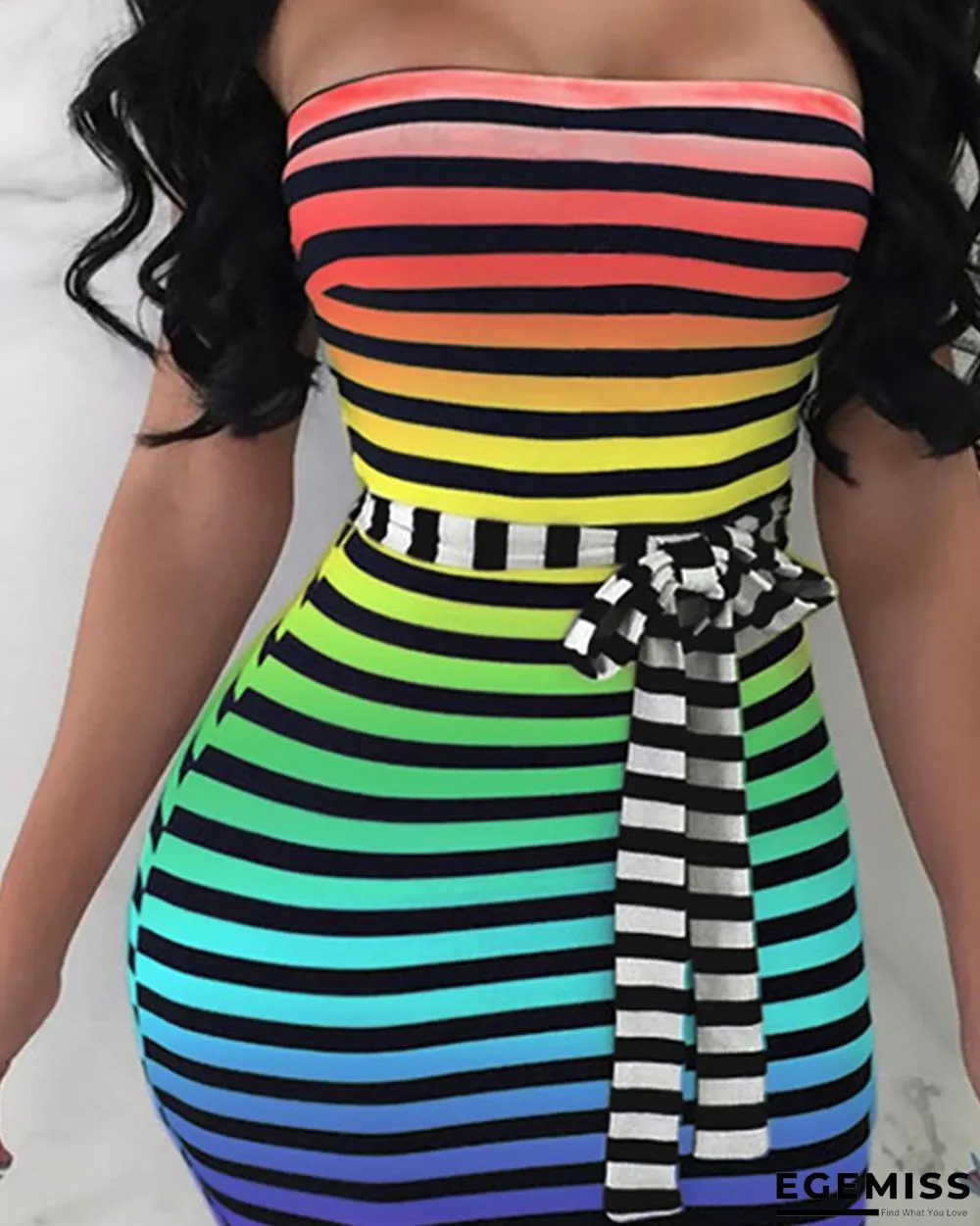 Tube Colorful Striped Bodycon Dress | EGEMISS