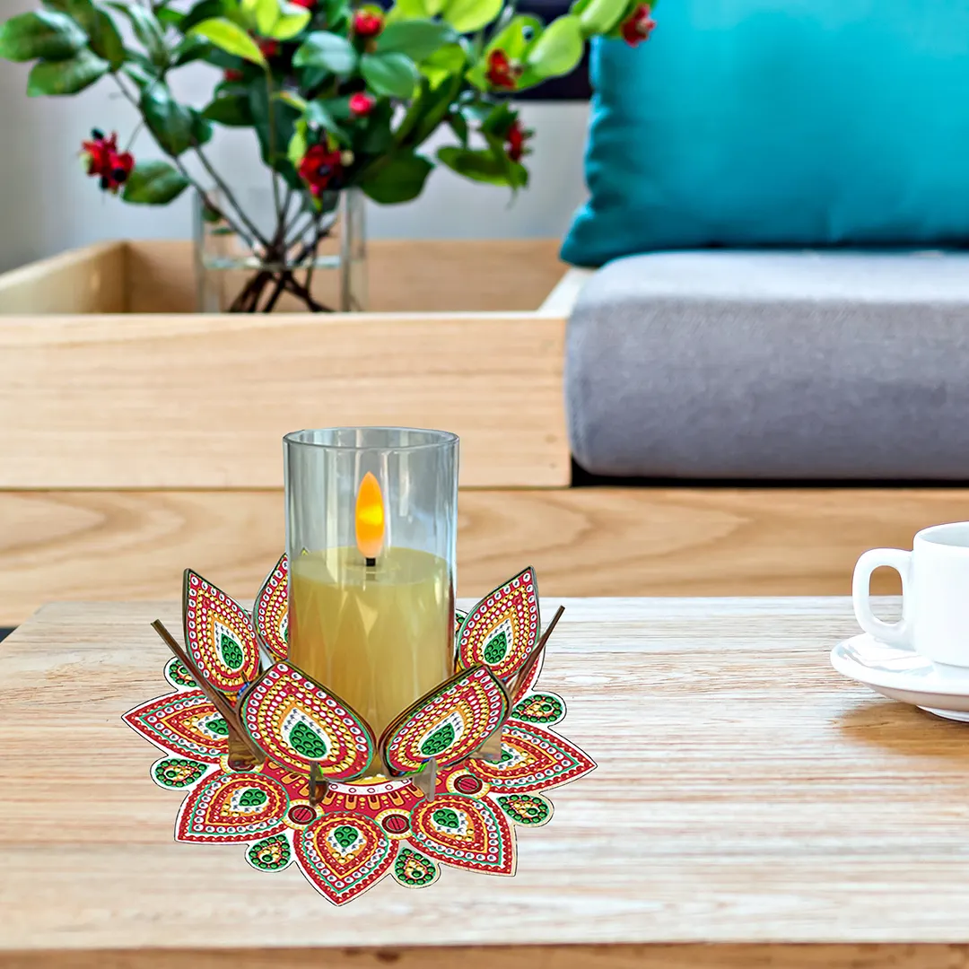 Mandala Lotus-J Acrylic DIY Diamond Painting Candle Holders Without Candles Crystal Painting Tealight Candle Stand Table Centerpiece for Adults Beginners Home Party Decor