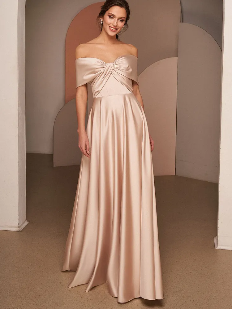 Off Shoulder A Line Evening Dress Floor Length Back Zipper Women Prom Gowns