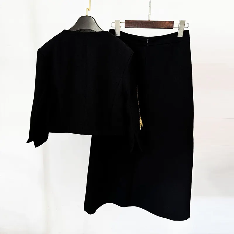 Nigikala Nigikala New Temperament Flower Heavy Industry Nails Seven-Sleeved Jacket Jacket Mid-Long Half Skirt Set