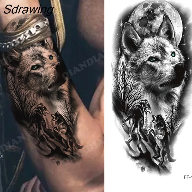 Sdrawing New Waterproof Temporary Tattoo Sticker Lion King Tiger Wolf Forest Mechanical Wild Boat Men Body Art Arm Fake Tatoo Women 328-0