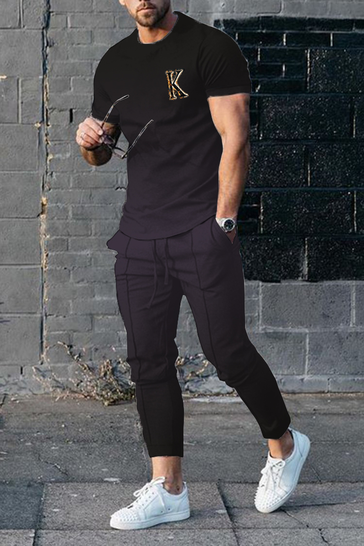 Print Sports T-Shirt And Pants Two-Piece Set