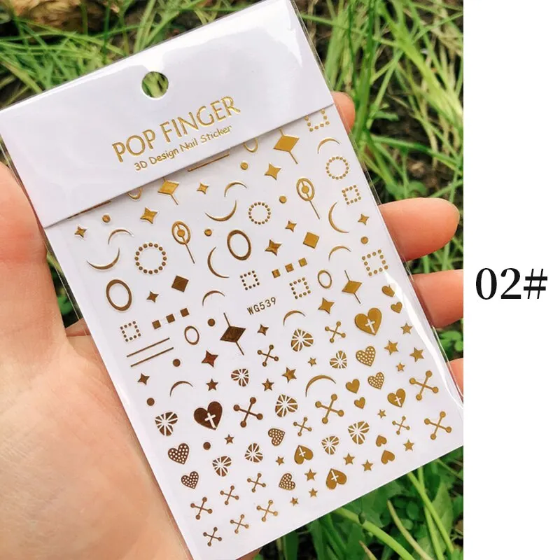 French Rose Gold Striping Tape Nail Design 3D Nail Sticker Star Heart Geometry For Nails Gel Polish Sticker Decals For Manicures