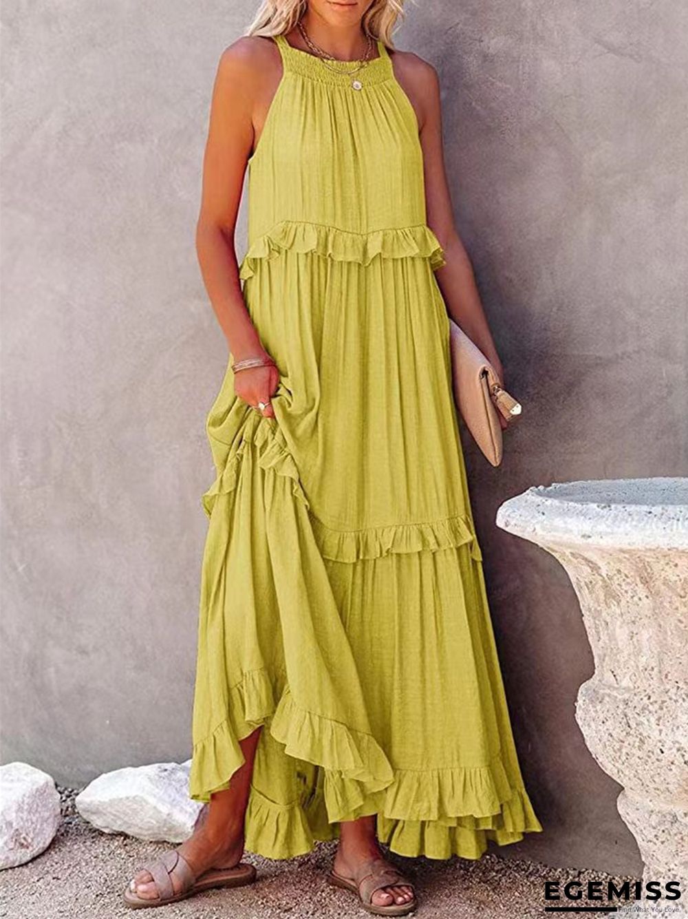 Irregular Cake Skirt No Sleeve Length Mop Holiday Dress | EGEMISS