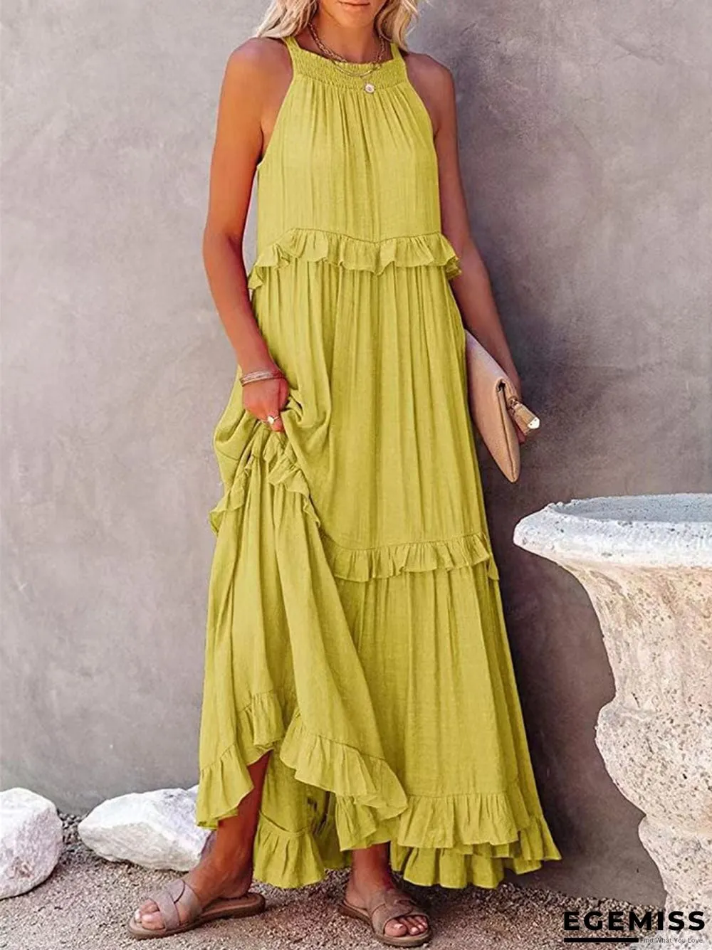 Irregular Cake Skirt No Sleeve Length Mop Holiday Dress | EGEMISS