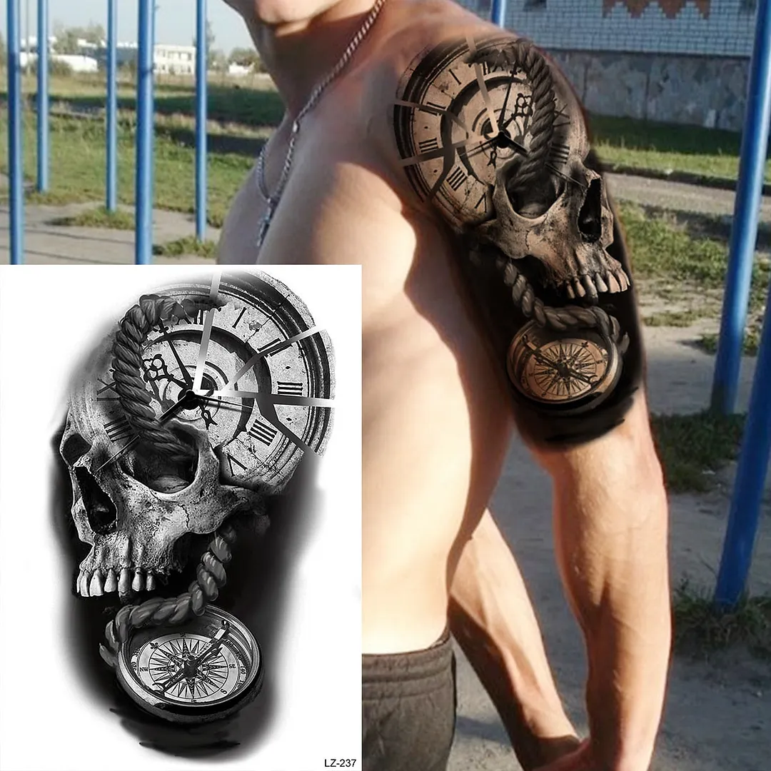 Black Rose Flower Sexy Temporary Tattoos For Women Adult Thigh Peony Skull Realistic Fake Tattoo Sexy Washable Tatoos Sticker