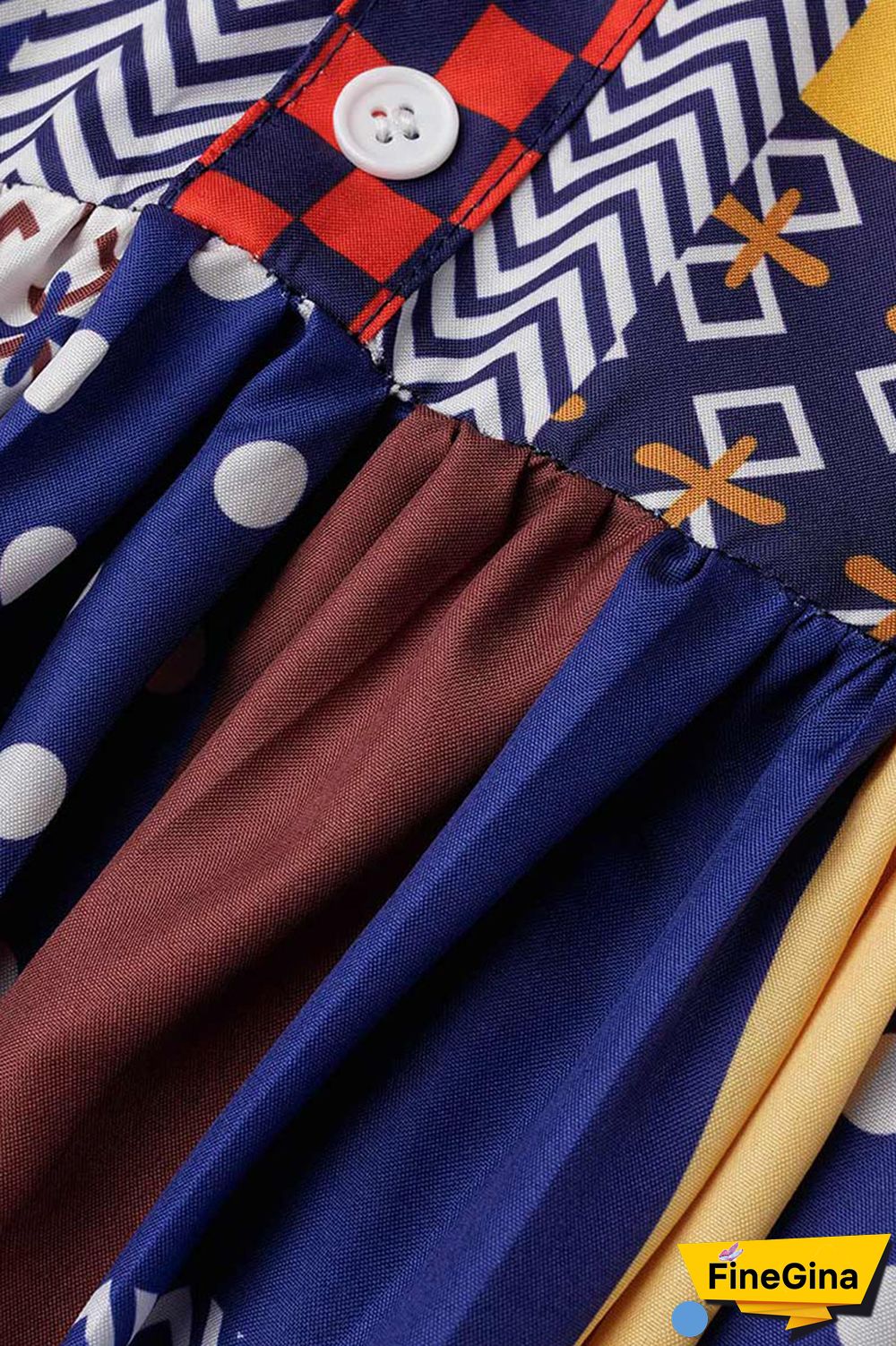 Blue Casual Elegant Print Patchwork Fold Ribbon Collar Straight Dresses