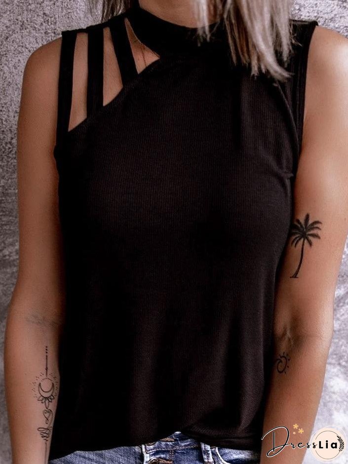 Solid Color Hollow Round Neck Tanks Tops