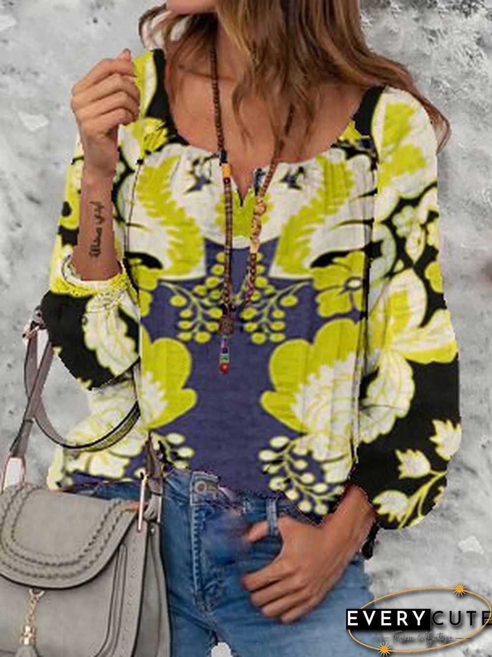 Holiday Abstract Shift Long Sleeve Tops