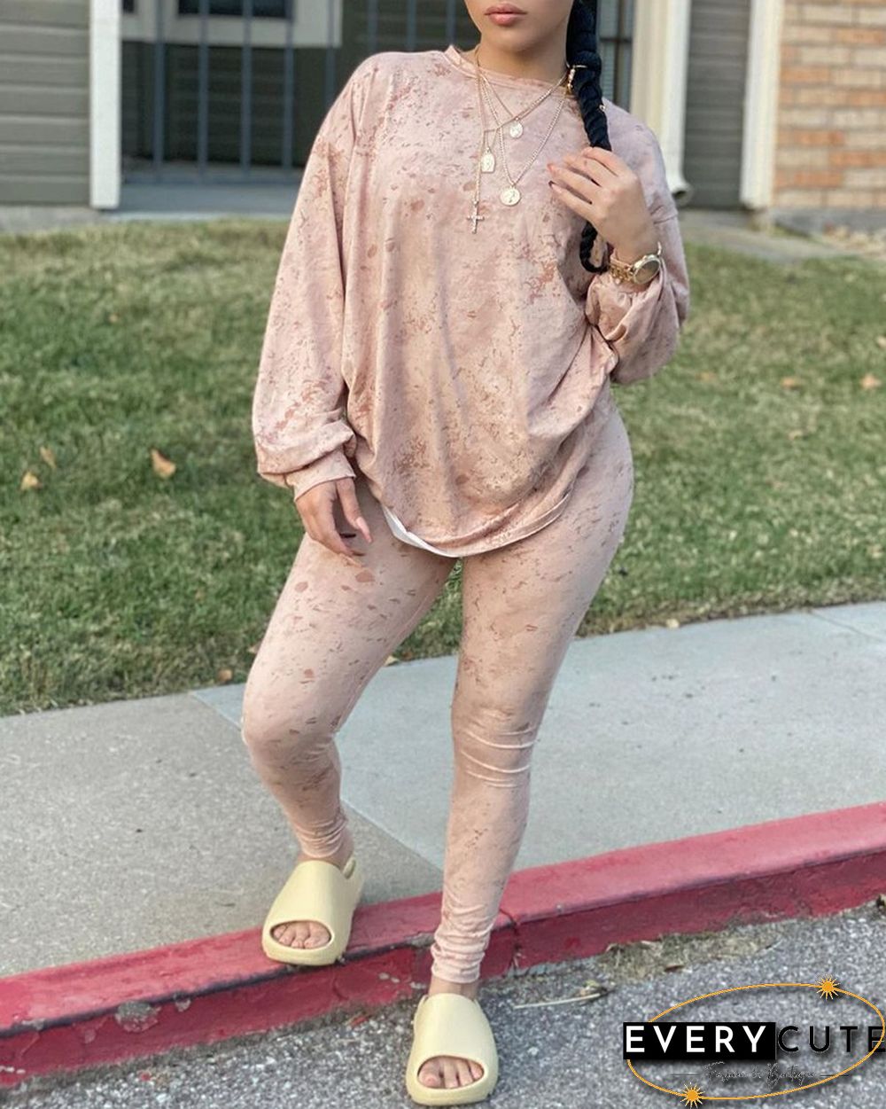 Long Sleeve Colorblock Top & High Waist Pants Sets