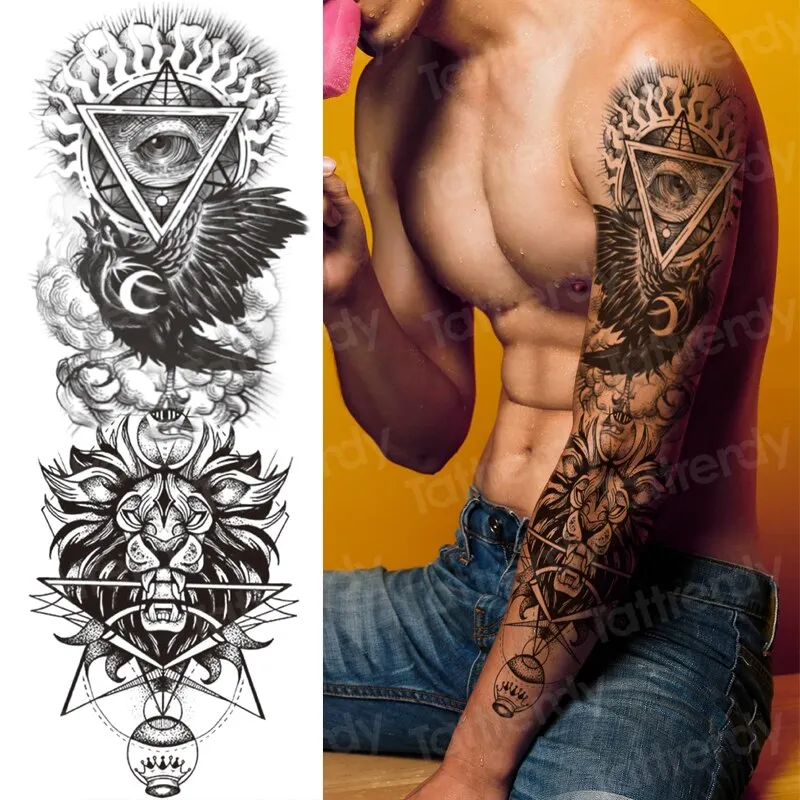 large temporary tattoos for women men full arm tattoo sticker sleeve thigh big body art decal black waterproof fake tatoo flower