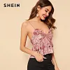 SHEIN Sexy Glamorous Pink Layered Hem Bodice Jacquard Velvet Cami Backless Top Women 2019 Summer Party Highstreet 2019 Vests