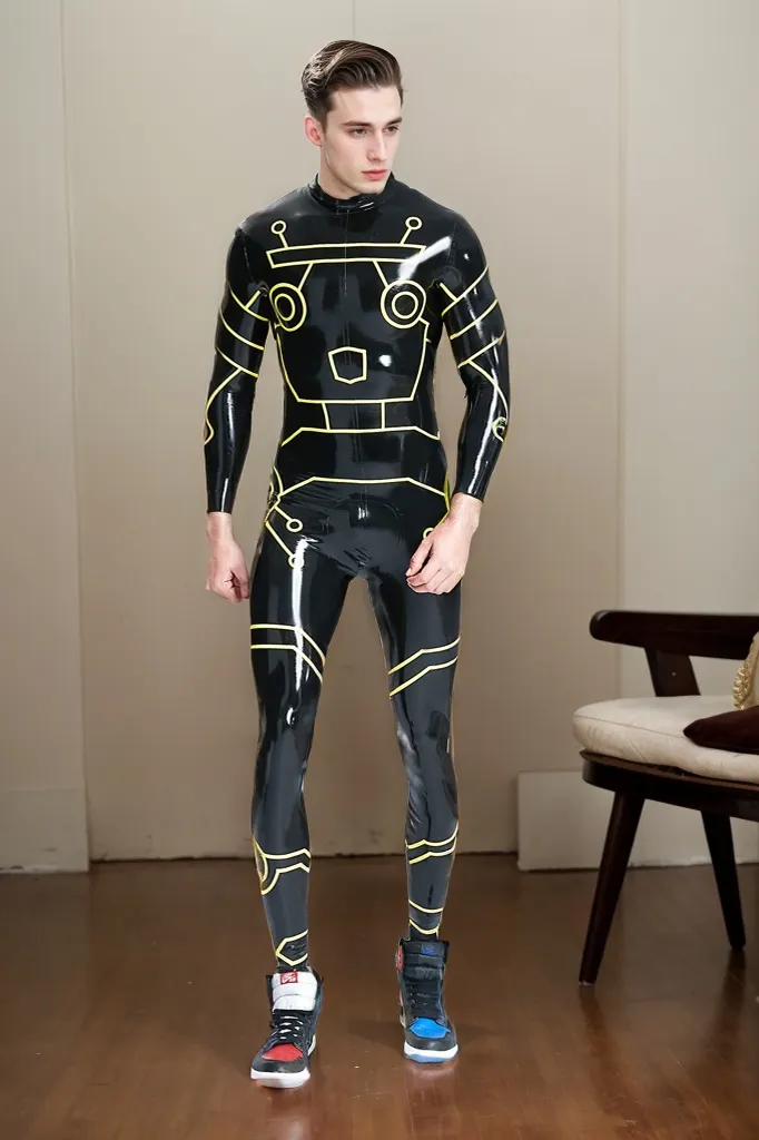 Men Latex Catsuits Tronation Mechanical Robot Line