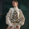 Women's Christmas Pattern 3D Decoration Round Neck Loose Sweatshirt