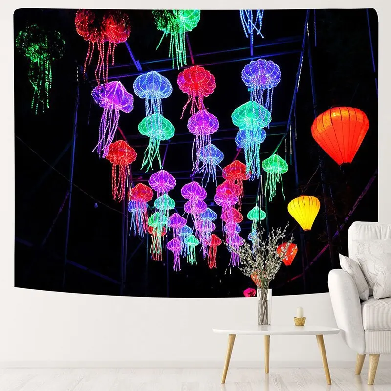 Fluorescent Tapestry Luminous Hanging Cloth Aesthetic Room Decor Home Psychedelic Background Wall Glows Under Ultraviolet Light