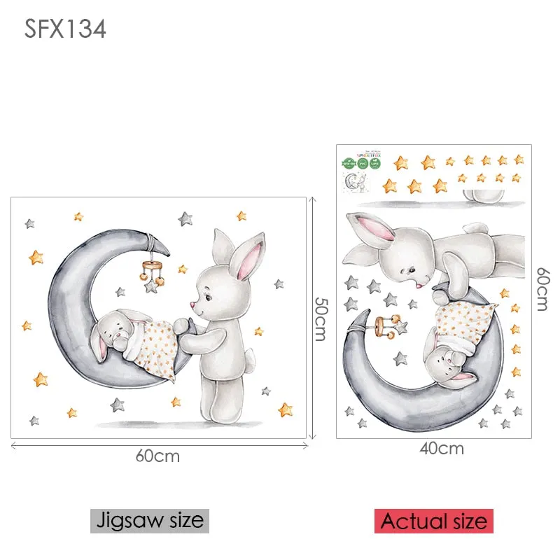 Rabbit Wall Stickers For Children's Room Decorative Vinyl Bear Wall Stickers For Kids Rooms Animal Pattern Wall Stickers Child