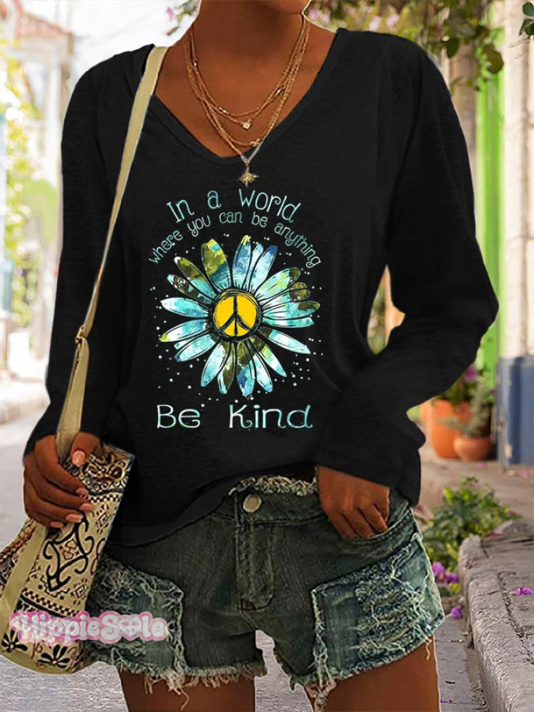 In A World Where You Can Be Anything Kind Printed Long Sleeve T-Shirt Black / S