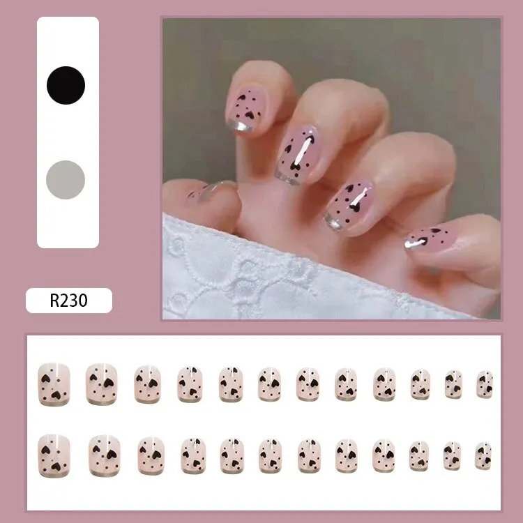 24pcs/box Fake Nails With Glue Yellow Flower Printed Type Short Paragraph Fashion Manicure Press On False Nails Gifts For Girls-Nail Inspo