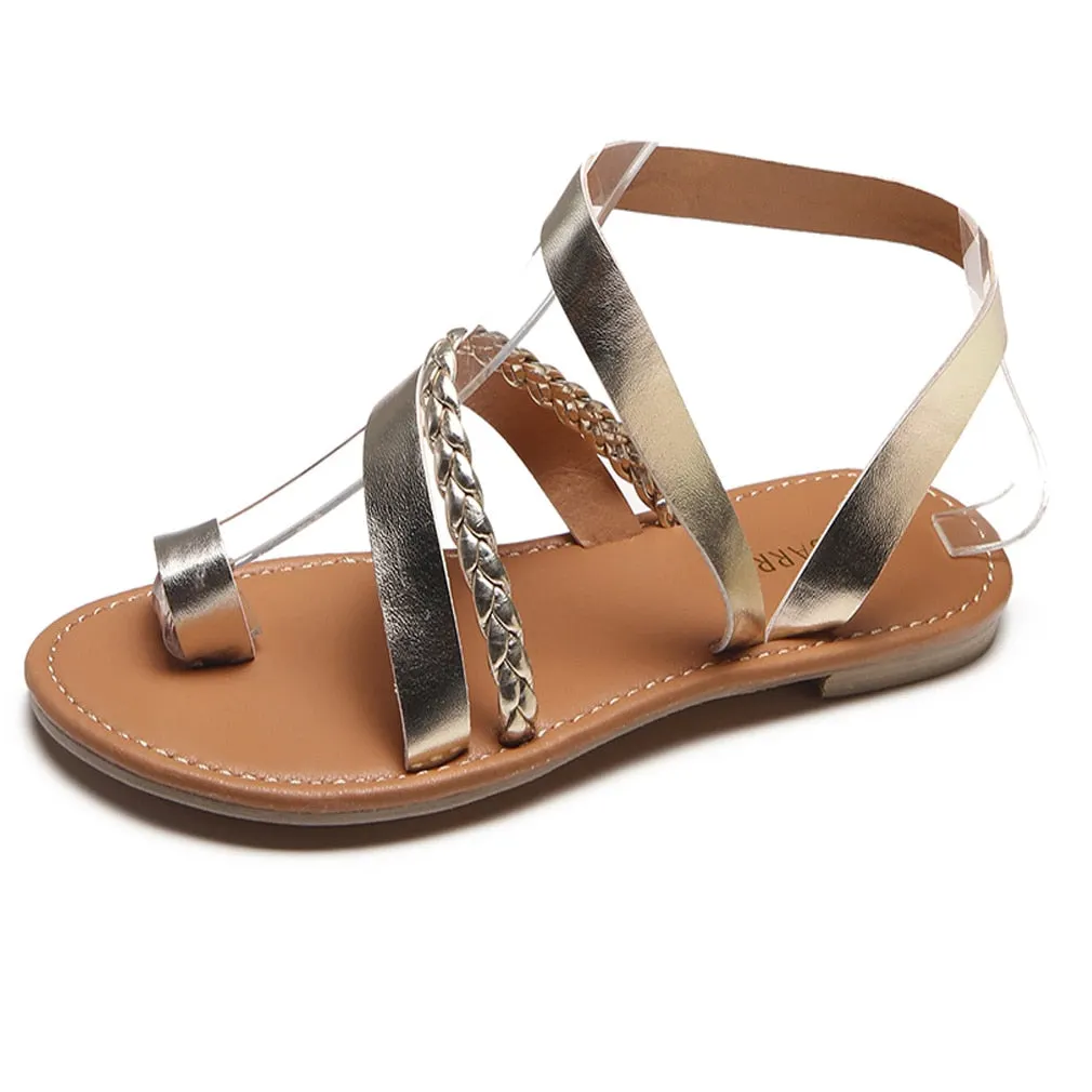 Thong Sandals Summer Women Flip Flops Weaving Casual Beach Flat Shoes Rome Female Sandal Low Heels Slippers sandalias mujer 2020