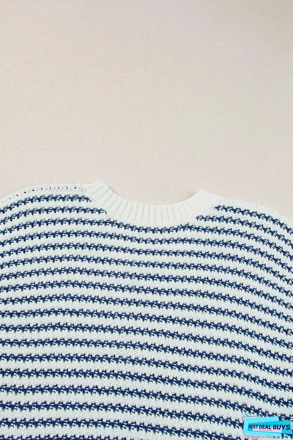 Blue Stripe Ribbed Trim Loose Fit Knitted Sweater Vest