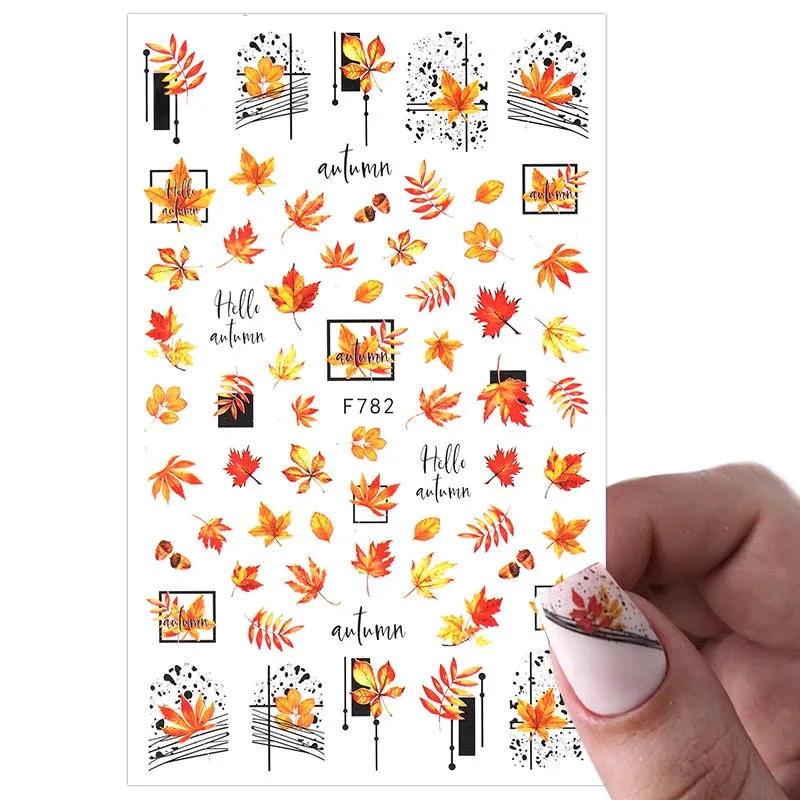 Maple Leaves 3D Nail Sticker Gold Black iridescent Leaf Tree Geometrics Lines Adhesive Transfer Sticker DIY Nail Decoration