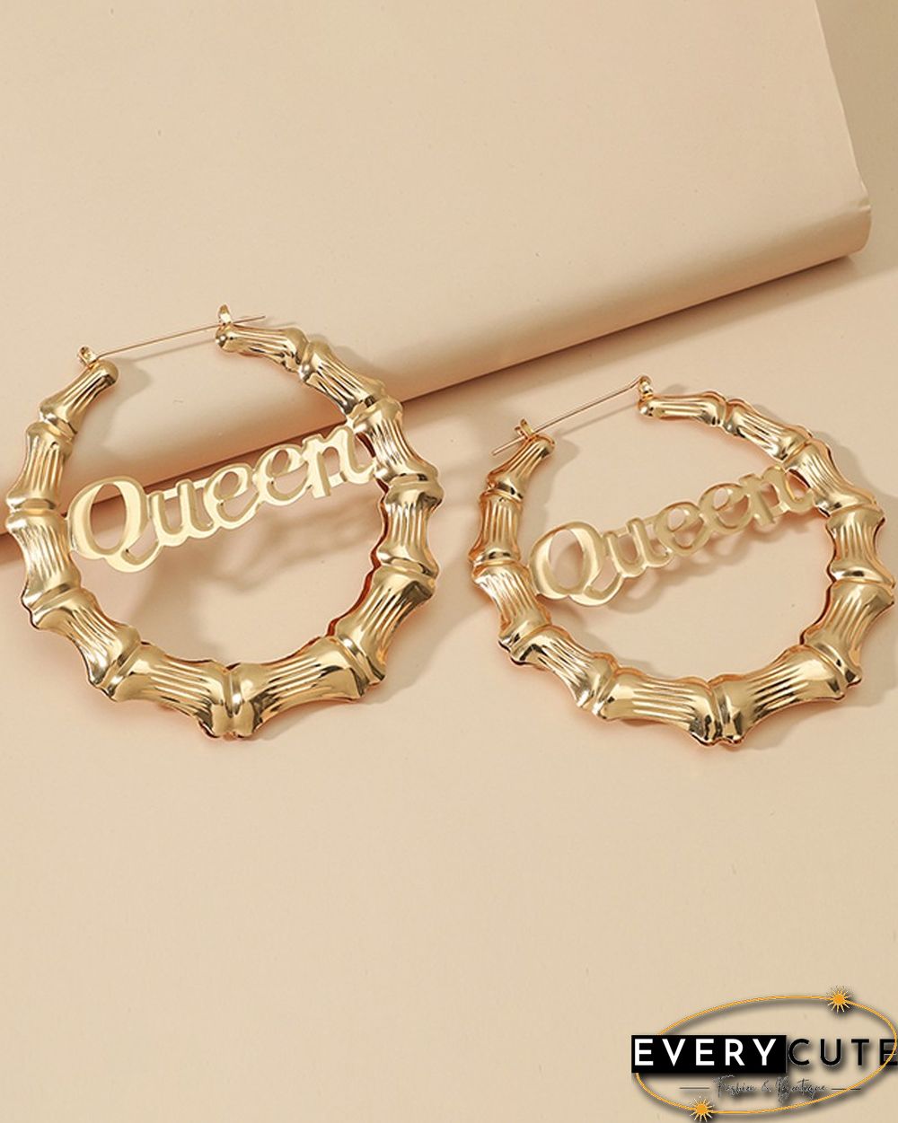 1Pair Bamboo Joint Letter Pattern Hoop Earrings