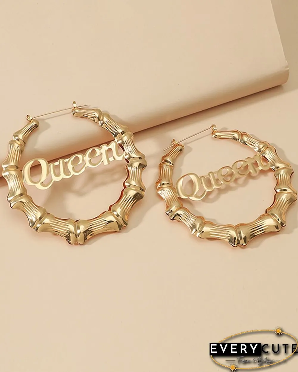 1Pair Bamboo Joint Letter Pattern Hoop Earrings