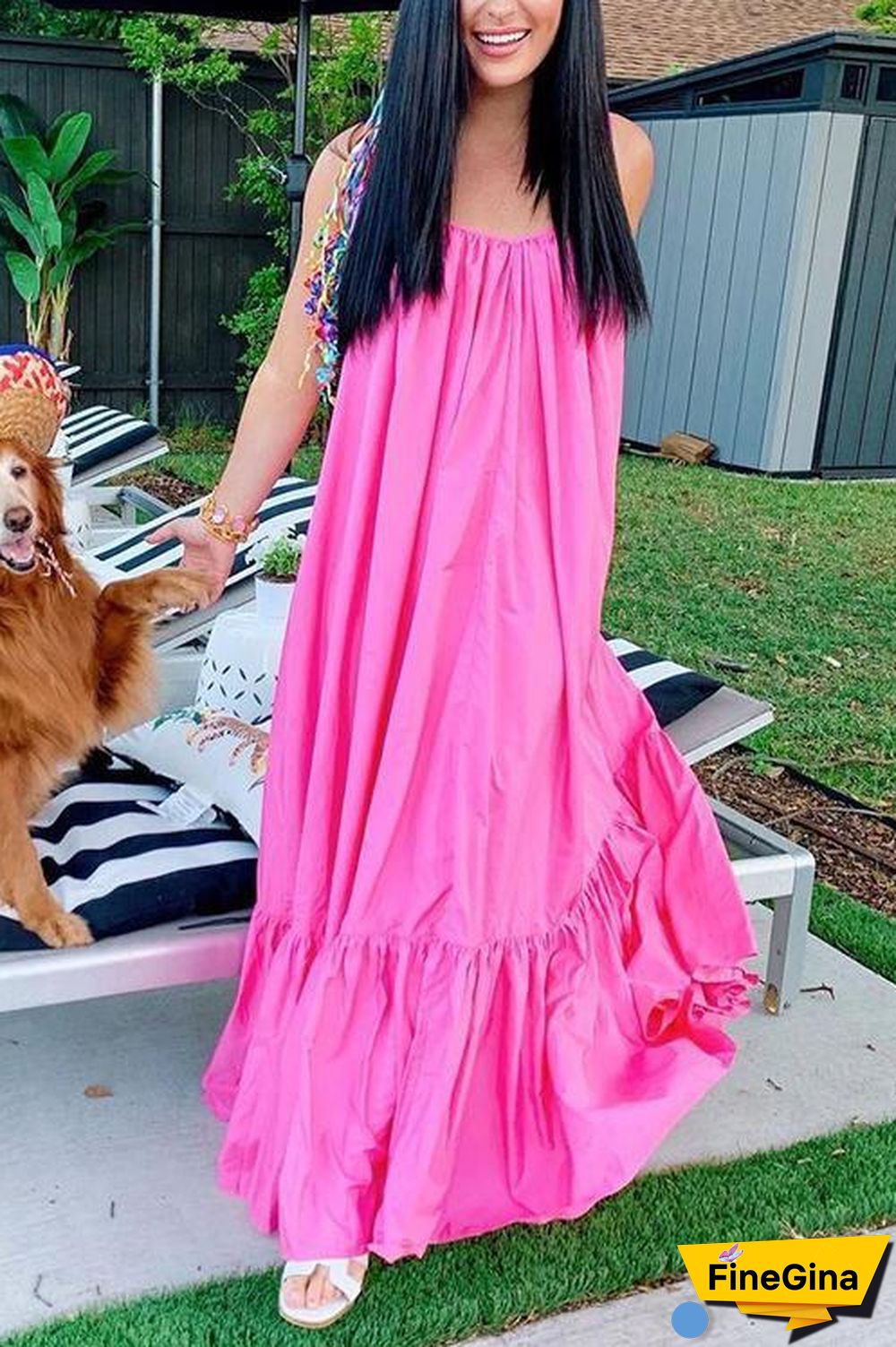 Ruffles Hem Slip Maxi Dress